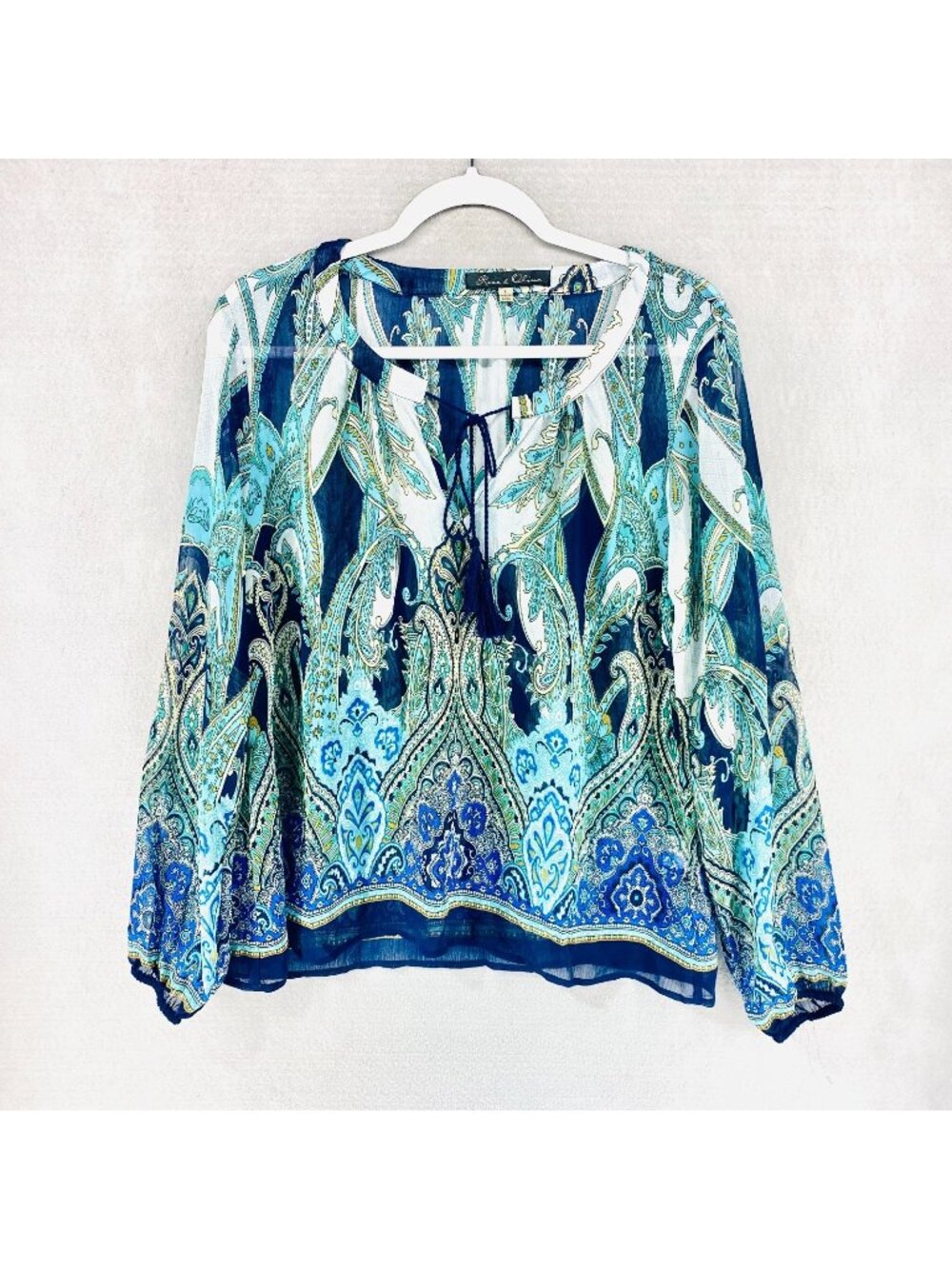 Rose Olive Cottagecore Top Womens L Blue Floral Blouse Lightweight Feminine